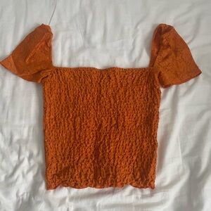 Express Rust Textured Short Sleeve Blouse